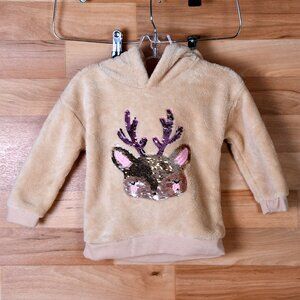 Girl size 2T Sequin Reindeer hoodie -Tan